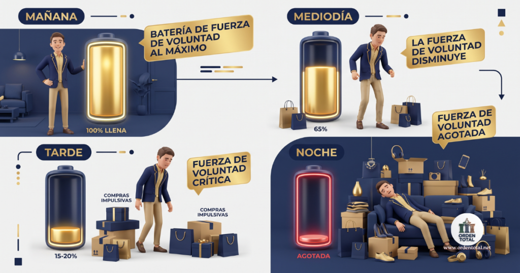tu fuerza de voluntad es una batería que se descarga durante el día